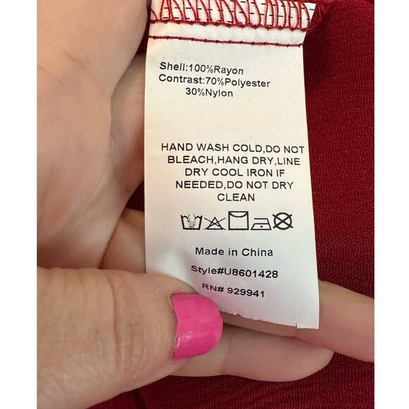 Susan Betro red black floral lace long sleeves tunic top size Large - Picture 4 of 8